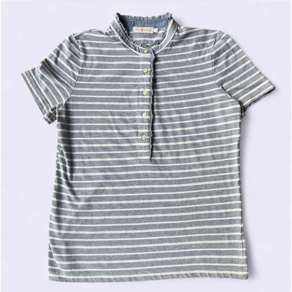 Tory Burch Lidia Ruffle Striped Polo